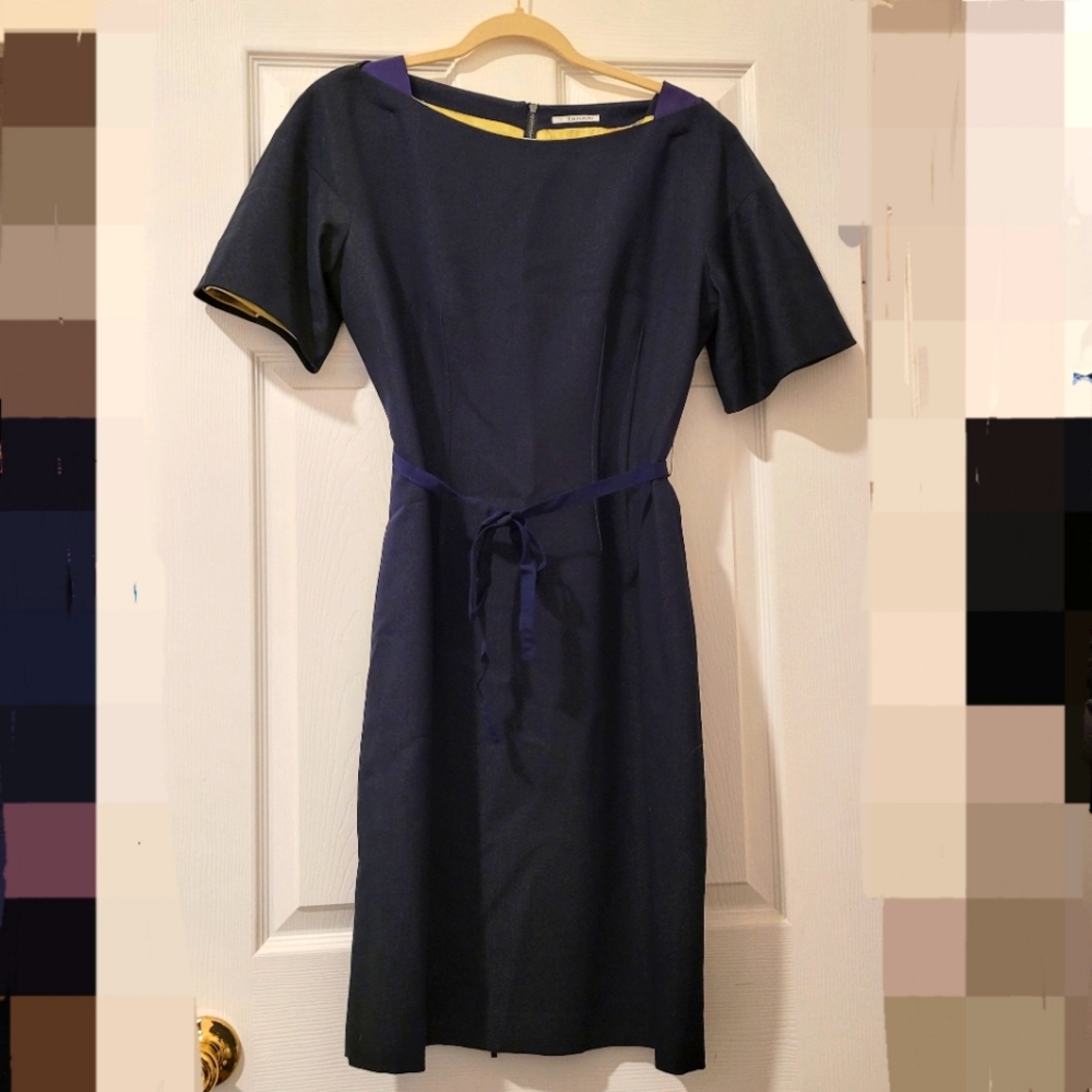 Tahari Fitted Navy Blue Zipper Dress